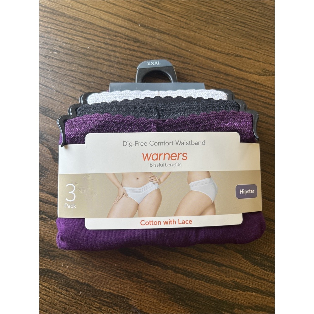 Warners Blissful Benefits Dig-Free Cotton With Lace Hipster 3-Pack Size 3XL